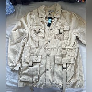 NWT: CARMAR Distressed oversized beige jacket SMALL